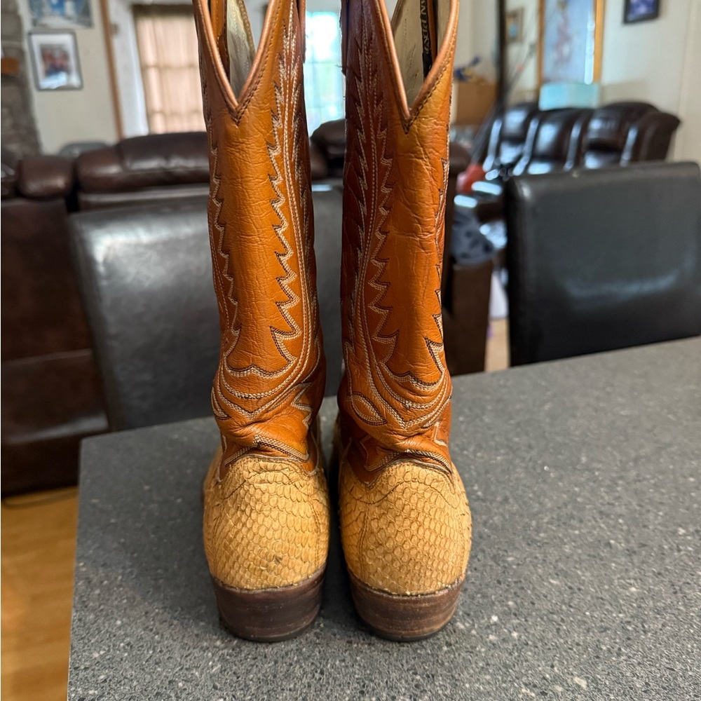 Vtg Dan Post Python Snake Brown Leather Western C… - image 4